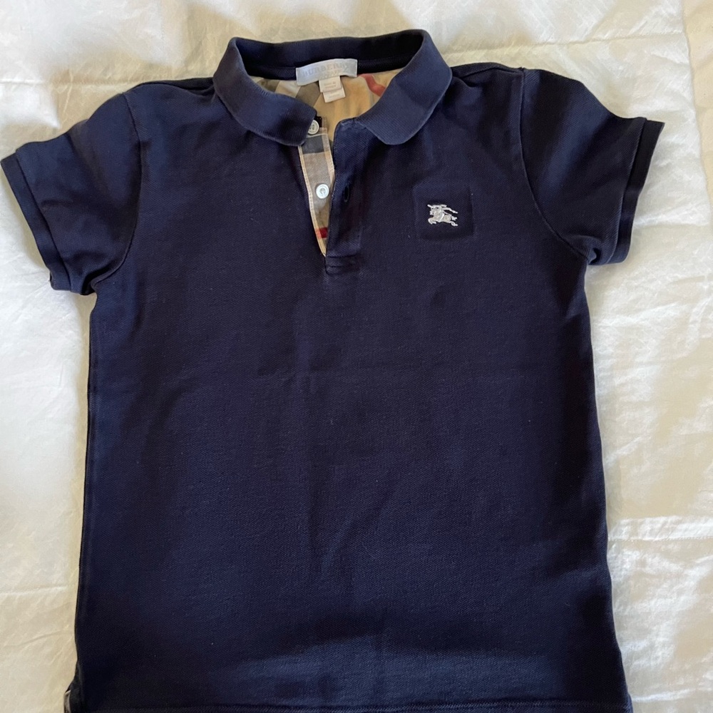 Burberry Navy Blue Kids Polo with Check Trim